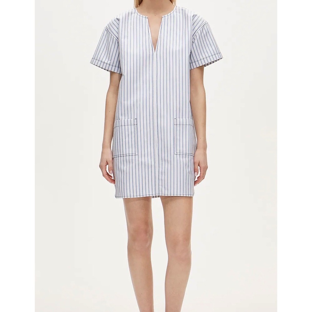 J.Crew Striped Shift Dress Womens Medium Blue White NWT V-Neck Pockets CU781